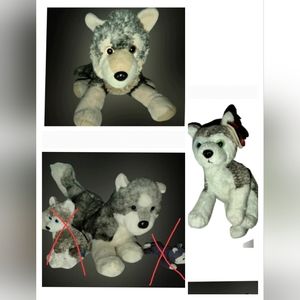 Bundle of Douglas Husky Dog, Wild Republic Wolf Dog Plush, Ty Beanie Baby Mukluk